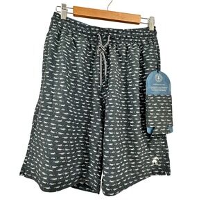 Caribbean Joe Mens Fish Print Swim Shorts 9 Inch Inseam Gray UPF 50 Medium NWT